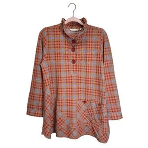 Soft Surroundings Long Sleeve Blouse Women's PLG Ruffled Orange Brown Fall Tunic